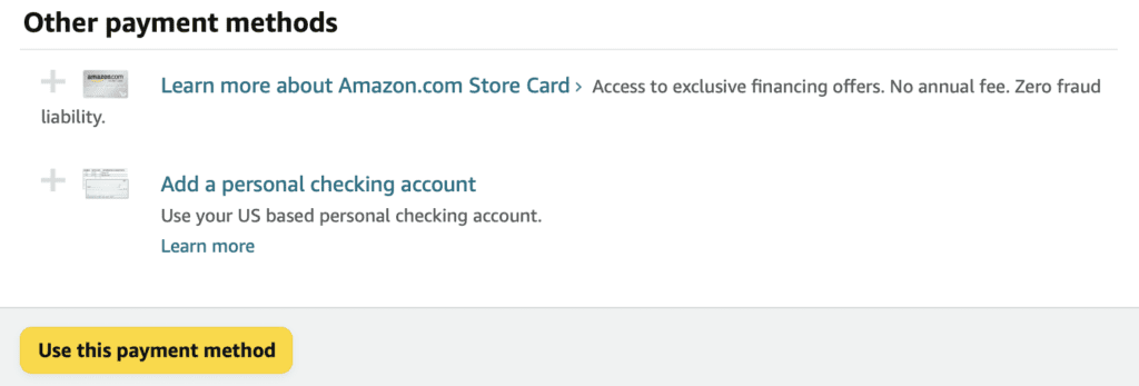 pay for amazon purchases with your checking account