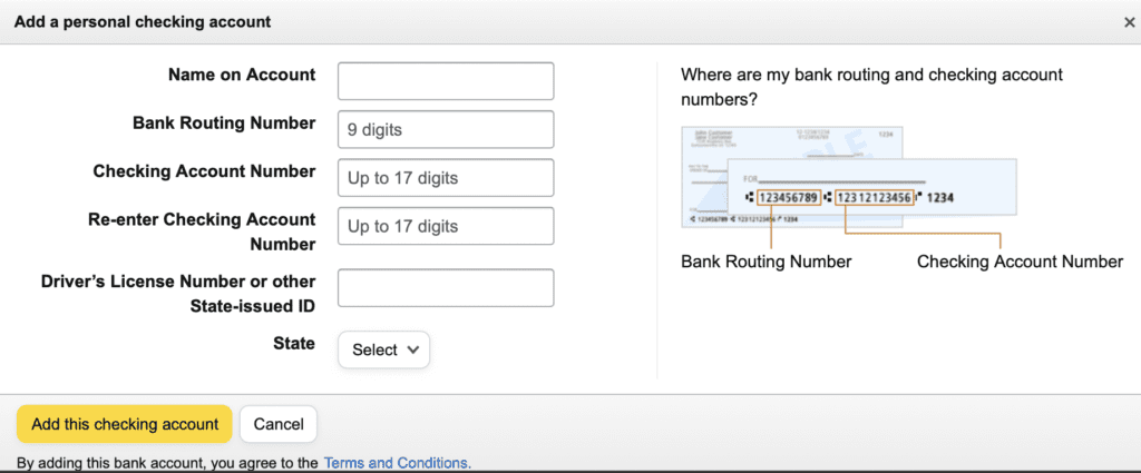 how to shop at amazon with your checking account number