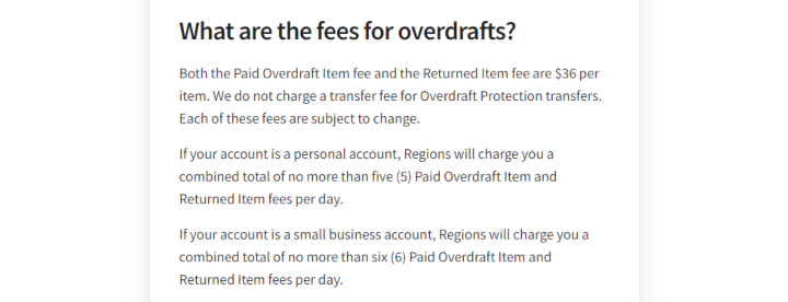 regions overdrafts fees