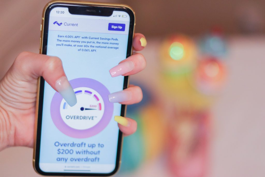 Current overdraft for $200 on phone screen