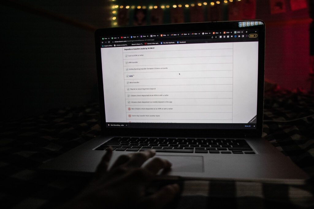 citizens bank overdraft FAQ on computer screen